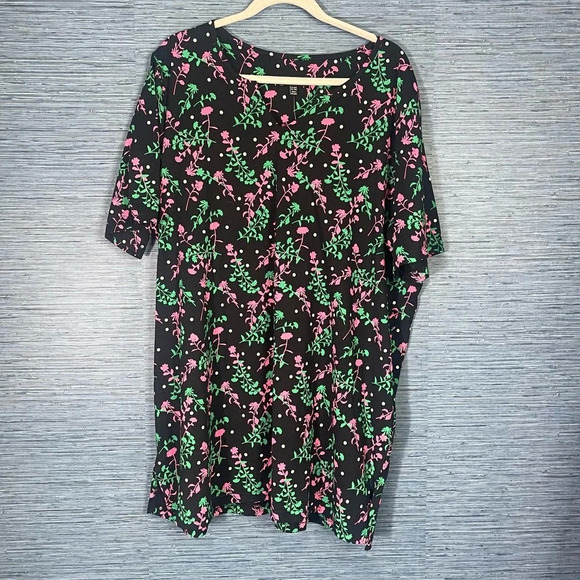 Ulla Popken Floral Print Black Pink V-Neck 3/4 Sleeve Tunic length - Picture 1 of 7